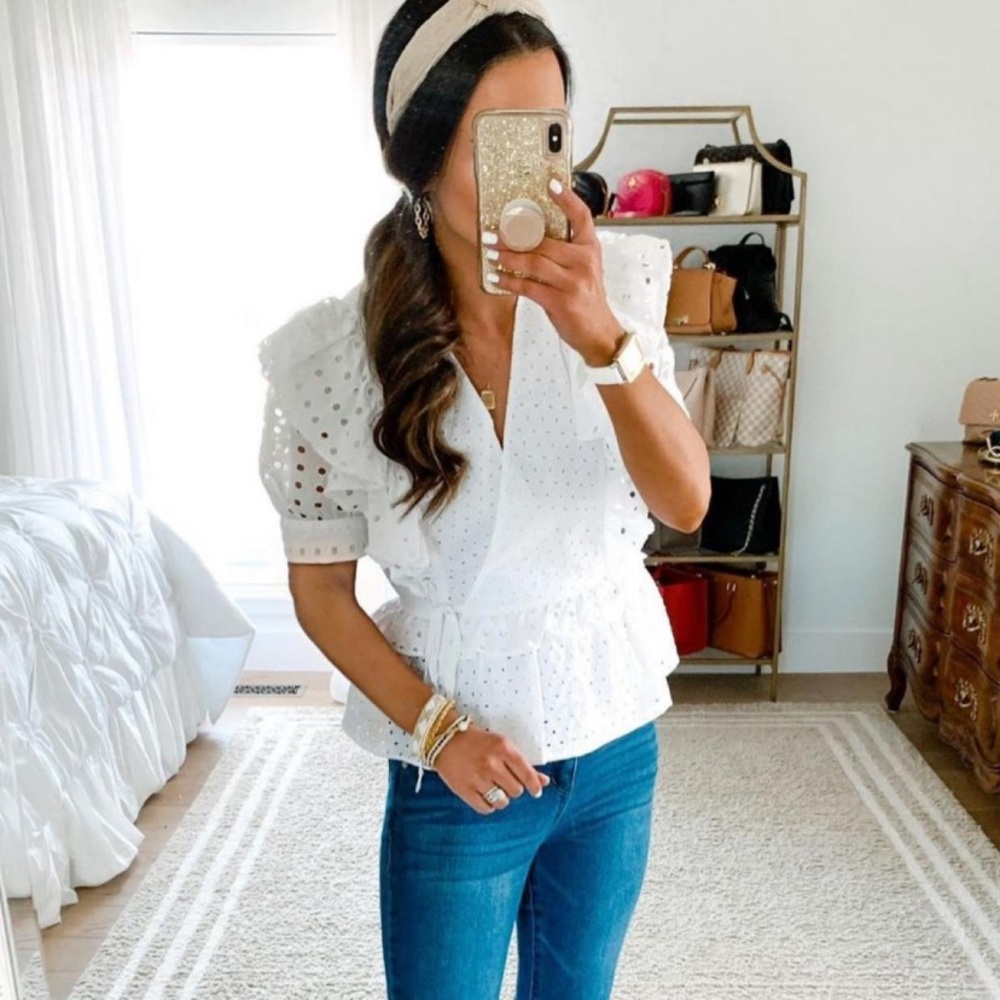 J.CREW Ruffle wrap top in eyelet - Picture 1 of 5